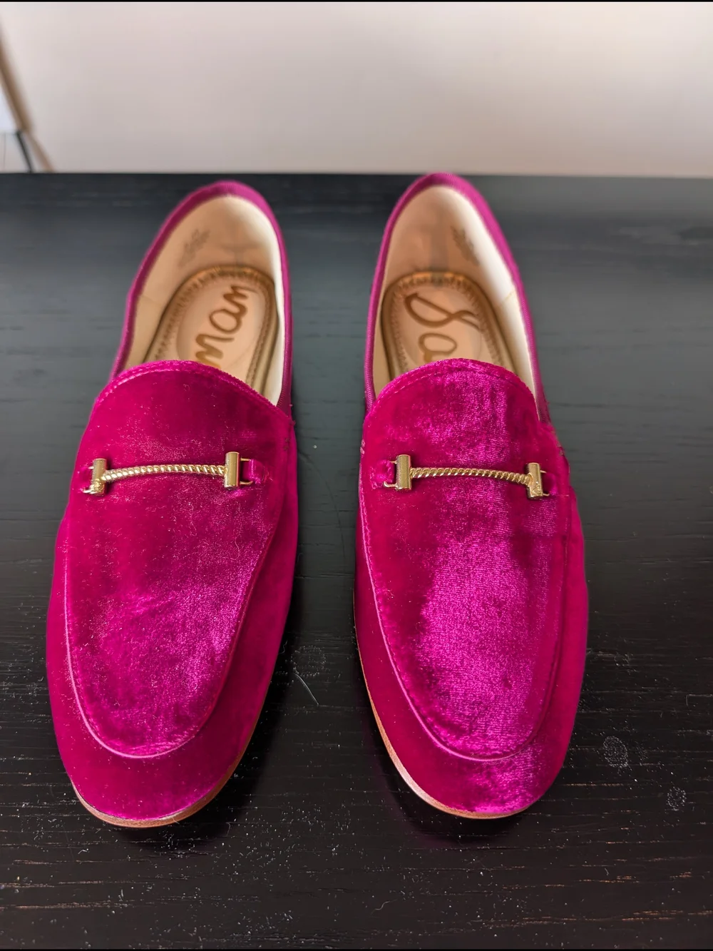 Sam Edelman Fuchsia Velvet Loafers with Gold Bit - Picture 1 of 4